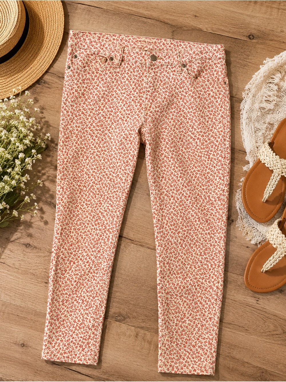 Denim & Supply Ralph Lauren Floral Skinny Jeans Size 31 Cottagecore Ankle Zip